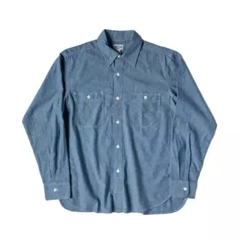 Классическая рубашка Chambray, весенняя мужская рабочая рубашка с двумя карманами, светло-голубая
