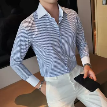 Классическая рубашка в полоску с длинным рукавом, цвет хаки