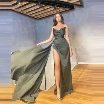 Классические элегантные вечерние платья карамельных цветов женское сексуальное платье-Русалка для выпускного вечера без рукавов с разрезом модное атласное платье