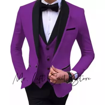 Классические деловые мужские костюмы, облегающий официальный комплект из 3 предметов и брюк, официальный ужин, Блейзер, костюм для свадьбы