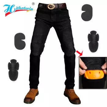 Классические мотоциклетные брюки Hithotwin Hi-718, черные мужские защитные брюки для езды на мотоцикле