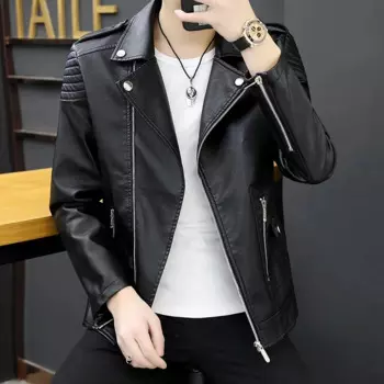 Классические мотоциклетные куртки, мужские облегающие кожаные куртки 2024, модная новая Байкерская мужская куртка-бомбер