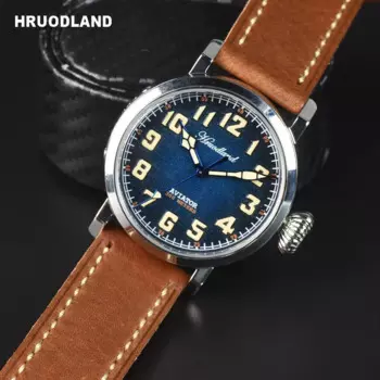 Классические мужские автоматические механические часы Hruodland в стиле ретро F004G PT5000/SW200, водонепроницаемые мужские часы из нержавеющей стали с кожаным ремешком
