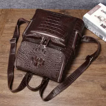 Классические мужские коричневые повседневные школьные сумки большой вместимости с узором крокодиловой кости для подростков, мужской дорожный рюкзак для ноутбука, школьный рюкзак