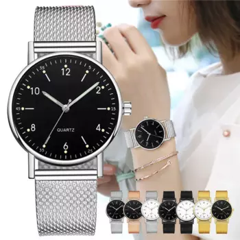 Классические простые повседневные часы, круглые кварцевые часы с большим циферблатом, наручные часы с сетчатым ремешком