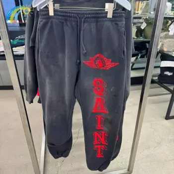 Классические спортивные брюки с красными буквами для мужчин и женщин, высококачественные джоггеры, винтажные черные брюки с потертостями