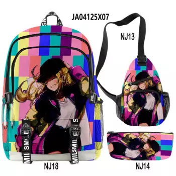 Классический креативный аниме Kongming для мальчиков с 3D принтом, 3 шт./комплект, школьные ранцы для учеников, многофункциональный дорожный рюкзак, нагрудная сумка, ранцы