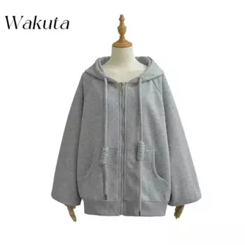 Классический осенне-зимний свитшот с капюшоном WAKUTA флисовый Свободный Повседневный Кардиган с двойными карманами свитшоты с длинными рукавами