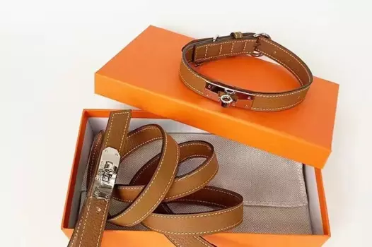 Классический собачий ошейник из воловьей кожи с узором Личи для домашних животных, набор поводков для собак, подарочная коробка