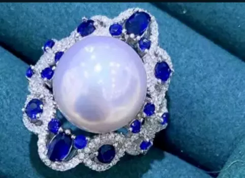 Классическое кольцо с белым жемчугом диаметром 11-12 мм в южноморском стиле, искусственное серебряное кольцо 925 s