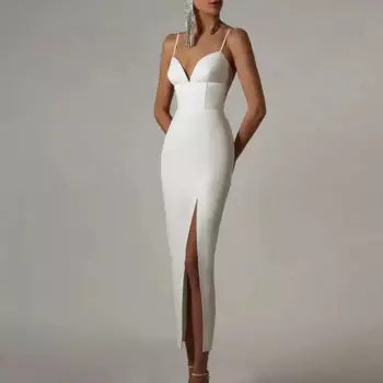 Классическое простое облегающее атласное женское свадебное платье на бретелях-спагетти Новинка 2024 пикантное пляжное платье невесты до щиколотки с разрезом сбоку