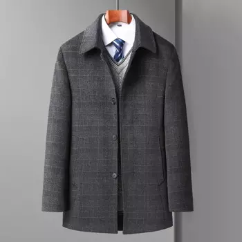 Классическое зимнее флисовое теплое шерстяное пальто 2023, мужская деловая Повседневная утепленная шерстяная ветровка, однотонное пальто средней длины, верхняя куртка