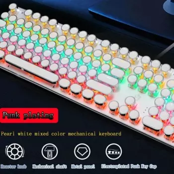 Клавиатура компьютерная Механическая с подсветсветильник K820, игровая клавиатура с синей осью, с гальваническим покрытием и круглыми клавишами, в стиле ретро, панк