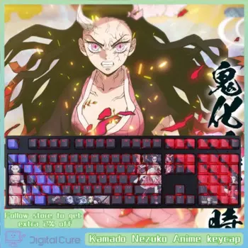 Клавиатура на тему аниме Nezuko Kamado, 108 клавиш, термосублимация, вишня, высота, Прозрачная Черная механическая клавиатура