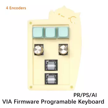 Клавиатура с 3 кнопками + 4 ручками Encode Macropad крем Милая кошка RGB для MacOS Windows Photoshop PR AI программируемая клавиатура для медиа-контроля