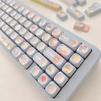 Клавиатура с воздушным шаром, голубая, милая, мультяшная, Moa, 141 клавиш, Pbt, двухсторонняя, сублимационная клавиатура, механическая клавиатура под заказ