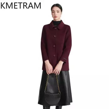 KMETRAM 100% шерстяные пальто для женщин, пальто средней длины для женщин, осень-зима 2024, шерстяные куртки, модная женская одежда пальто