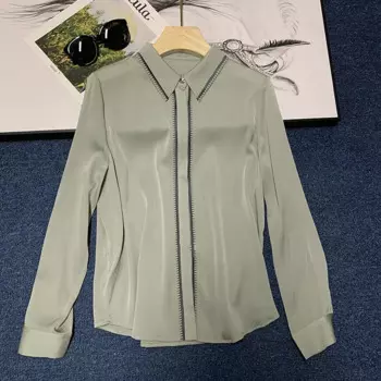 Кодовая рубашка с принтом, тяжелая промышленность, вышивка, длинный рукав, боковой шов, шелковая рубашка, Женская