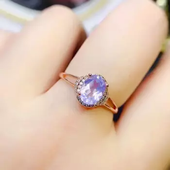 Кольца из натурального лавандового кварца овальной огранки 6x8 мм, кольца из искусственного серебра, обручальное кольцо с натуральным аметистом лаванды