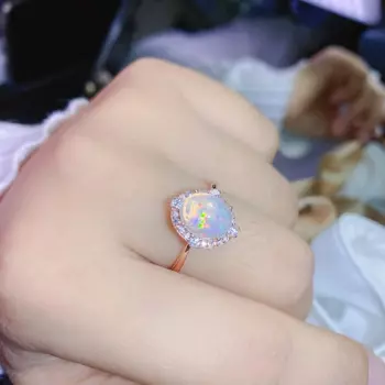 Кольца с натуральным опалом для женщин, Подарок на годовщину, женское серебряное обручальное кольцо с драгоценными камнями, 8*10 мм
