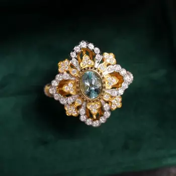 Кольцо Ables Chic из 18-каратного золота поверх твердого серебра 925 пробы с натуральным топазом и ярким цветком, филигранное цветочное кольцо C11B2S26303