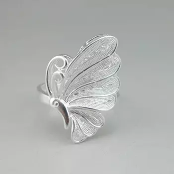 Кольцо из серебра 100% пробы с бабочкой ручной работы