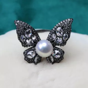 Кольцо из серебра 925 пробы с жемчугом, 7-8 мм