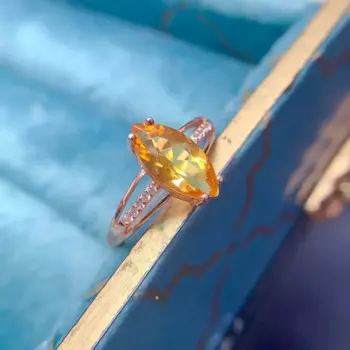 Кольцо из серебра 925 пробы с желтым кристаллом для вечеринки, кольцо с натуральным цитрином класса VVS, огранка марциузы, 6 мм * 12 мм, 4-каратное серебряное кольцо с цитрином