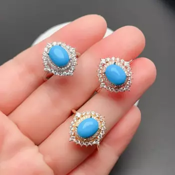 Кольцо из серебра 925 пробы с бирюзовым покрытием, 18 К