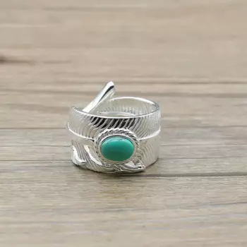 Кольцо из тайского серебра, с перьями и бирюзой