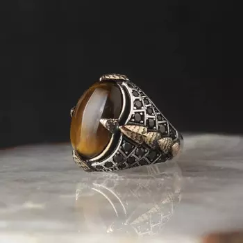 Кольцо мужское из серебра 925 пробы, с тигровым глазом