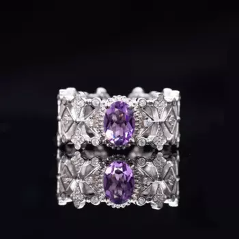 Кольцо ручной работы Ables Chic из 18-каратного золота поверх твердого серебра 925 пробы с натуральным аметистом и кристаллами, филигранное сотовое кольцо C11B2S26240