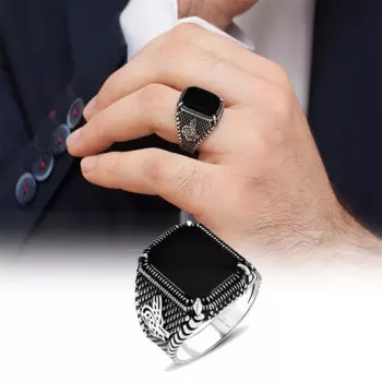 кольцо серебро 925 пробы Мужское кольцо из серебра 925 пробы, кольца с рисунком тугра, квадратный оникс, эритросертифицированное Оригинальное кольцо из серебра 925 пробы