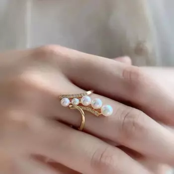 Кольцо женское с бусинами и жемчужинами ручной работы