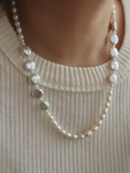 Колье из серебра 925 пробы с натуральным жемчугом, 5-6 мм