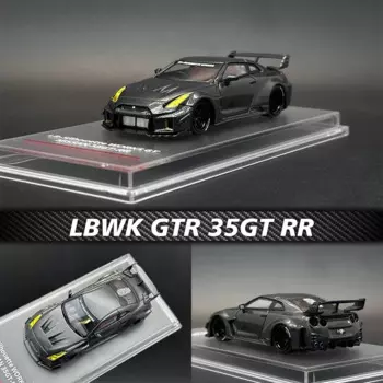 Коллекционная Миниатюрная модель автомобиля LBWK GTR R35, модель 35GT-RR под давлением, полностью карбоновая, черная, 1:64