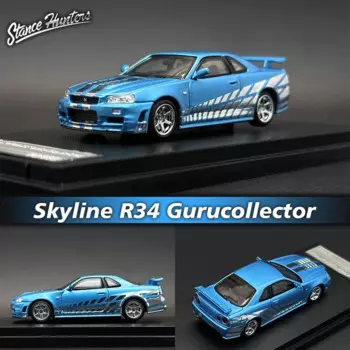 Коллекционная модель автомобиля Skyline GTR R34 SH 1:64, гальванизированная, Отлитая под давлением, коллекционная миниатюрная охотничья стойка