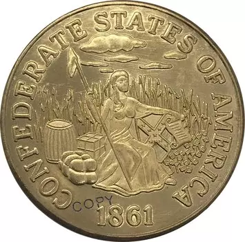 Коллекционная монета США CSA 1861 год 20 долларов латунная