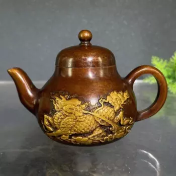 Коллекция огня Qilin Чистый медный простой чай ручная ручка винный горшок воды бронзовая фотография