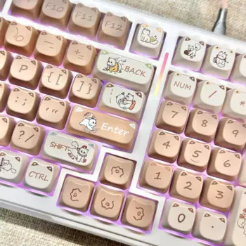 Колпачки для ключей с котом в подарок, 142 клавиш, индивидуальные милые новые колпачки для ключей Мао, квадратная термосублимационная механическая клавиатура 2,25 U 2.75U для Alice