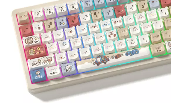 Колпачки для кнопок Mao Profile Dye Sub PBT, белые колпачки с милым медведем на заказ, 138 клавиш для переключателей Cherry MX, Механическая игровая клавиатура