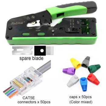 Колпачки для разъемов UTP CAT5E + CAT5 CAT6 CAT6A CAT7 CAT8 Обжимные клещи rj45 Обжимной сетевой инструмент для зачистки комплект кабелей Ethernet