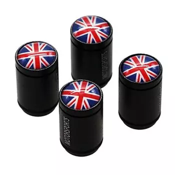 Колпачок Клапана автомобильной шины HAUSNN 4 шт./компл., логотип флага Англии, Черный алюминиевый сплав, полировка, колпачок клапана автомобильной шины s, колпачок воздушного стержня автомобильной шины для мини-Ягуара