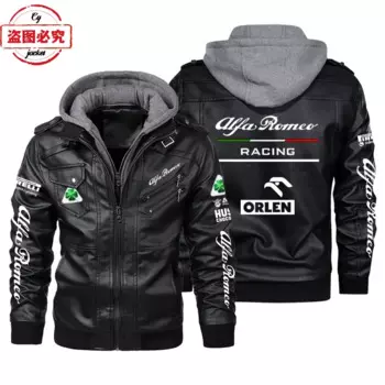 Командный гоночный костюм из логотипа, кожаная ветрозащитная мужская куртка с капюшоном, костюм команды альфа, кожаная куртка