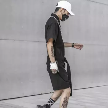 Комбинезон-карго функциональный Techwear в стиле Харадзюку, брюки с поясом на пуговицах в стиле хип-хоп, летние тактические джоггеры, мужские брюки, уличная одежда