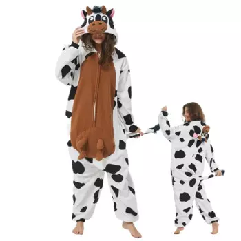 Комбинезон-кигуруми в стиле аниме для взрослых, милая забавная зимняя Пижама на молнии, кигуруми в форме коровы, костюмы с животными, комбинезон, XXL
