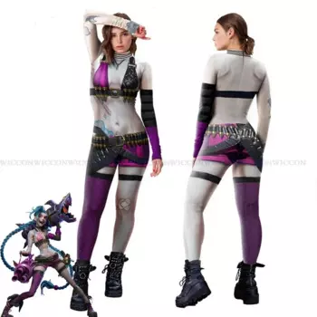 Комбинезон LOL Jinx, комбинезон с принтом, костюмы для косплея, женский костюм Jinx League Of Legends, аниме-игра, костюм Jinx для взрослых и детей, размер