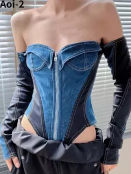 Комбинезон женский джинсовый с длинным рукавом, пикантный облегающий Элегантный Модный комбинезон на бретельках, комбинезон с прострочкой, синий черный, на осень