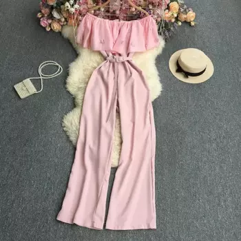 Комбинезон женский кружевной без рукавов, однотонный модный приталенный ромпер с завышенной талией, широкие брюки, лето