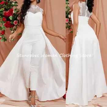 Комбинезон женский кружевной без рукавов, узкие элегантные брюки-карандаш с завышенной талией, белый, весна-осень